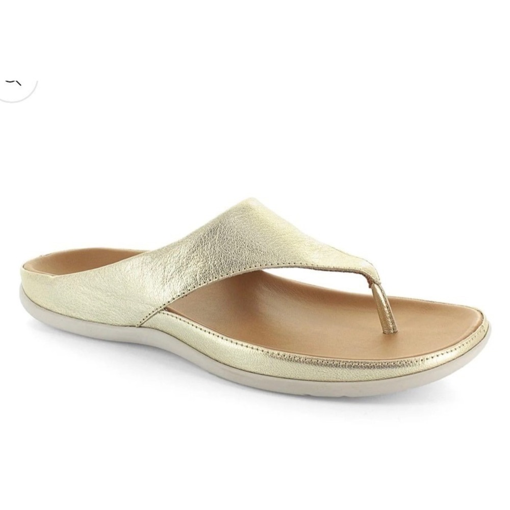 Strive Maui Womens 8 Gold Metallic Leather Orthotic Supportive Thong Sandals